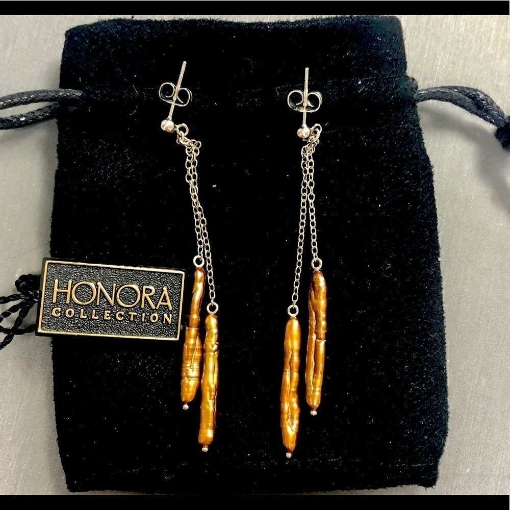 Honora Long Stick Dangle Pearl Earrings Sterling Silver 925